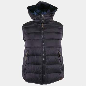 Pre Owned Burberry Brit Navy Blue Nylon Hooded Down Vest M