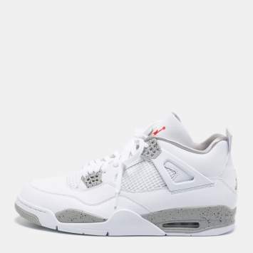 Pre Owned Air Jordan 4 Retro 'White Oreo' Leather Lace Up Sneakers Size 49.5