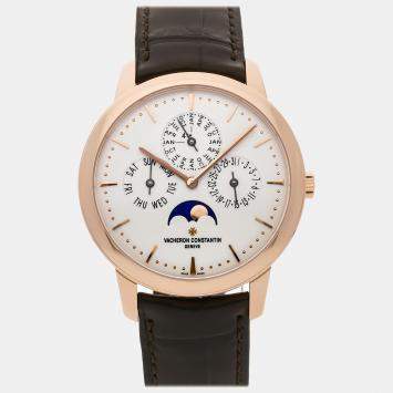 Pre Owned Vacheron Constantin Silver 18k Rose Gold Patrimony 43175/000R-9687 Automatic Men's Wristwatch 41 mm