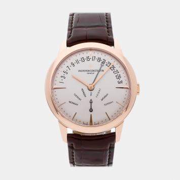 Pre Owned Vacheron Constantin Patrimony Retrograde Day-Date 86020/000R-9239 Automatic White 18k Rose Gold Men's Wristwatch 43mm