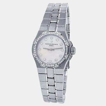 Pre Owned Vacheron Constantin Overseas 16550/423A-8881 Quartz Mother of Pearl Stainless Steel Men’s Wristwatch 24.5 mm