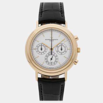 Pre Owned Vacheron Constantin Patrimony 49003/000J-7871 Automatic Chronograph White Dial 18k Yellow Gold Men's Wristwatch 38mm