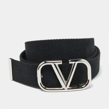 Pre Owned Valentino Black Canvas VLogo Belt 85CM