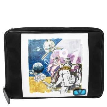 Pre Owned Valentino Black Nylon Spaceland Laptop Case