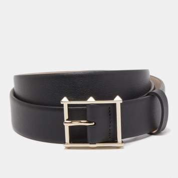 Pre Owned Valentino Black Leather Rockstud Buckle Belt 95CM