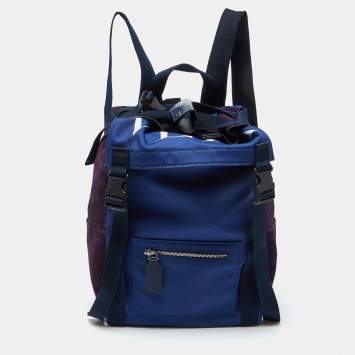 Pre Owned Valentino Navy Blue/Purple Nylon and Suede VLTN Backpack