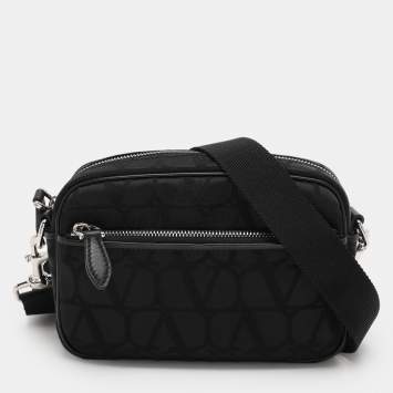 Pre Owned Valentino Black Fabric and Leather Iconographe Messenger Bag