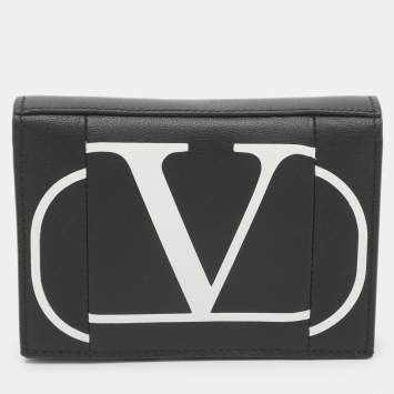 Pre Owned Valentino Go Logo Black Leather Bifold Wallet