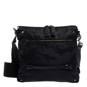 Pre Owned Valentino Black Nylon Camouflage Messenger Bag