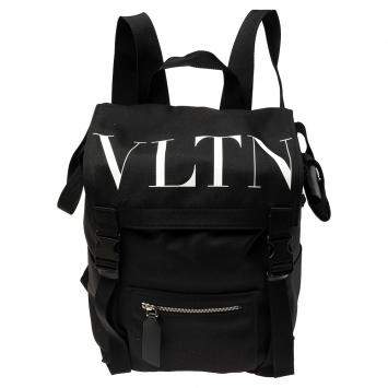 Pre Owned Valentino Black Nylon VLTN Backpack