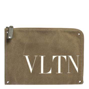Pre Owned Valentino Green Canvas VLTN Document Case