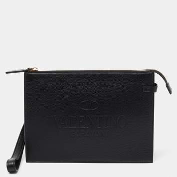 Pre Owned Valentino Garavani Black Leather Pouch