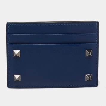 Pre Owned Valentino Blue Leather Rockstud Card Holder
