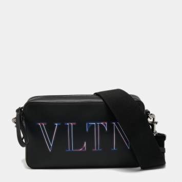 Pre Owned Valentino Black Leather VLTN Crossbody Bag