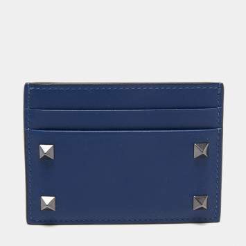 Pre Owned Valentino Blue Leather Rockstud Card Holder