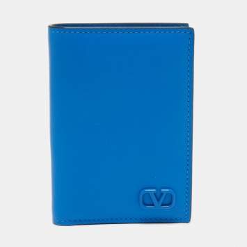 Pre Owned Valentino Blue Leather Vlogo Card Case