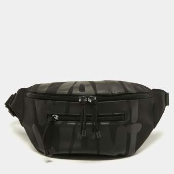 Pre Owned Valentino Black Nylon Printed Belt Bag