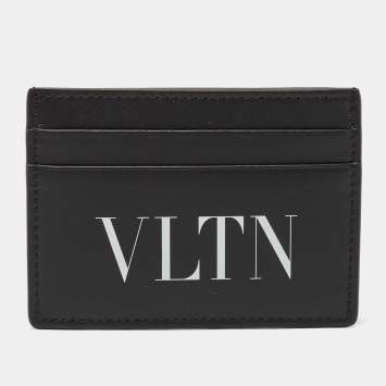 Pre Owned Valentino Black Leather VLTN Logo Card Holder