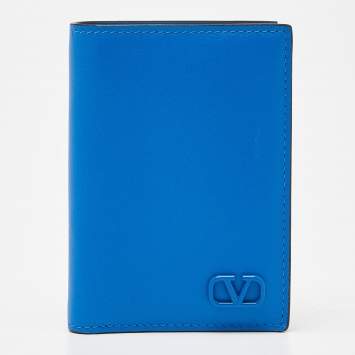 Pre Owned Valentino Blue Leather VLOGO Card Case