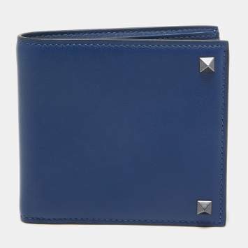Pre Owned Valentino Navy Blue Leather Rockstud Bifold Wallet