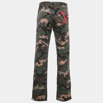 Pre Owned Valentino Green/Multicolor Camouflage Print Cotton Blend Knit  Joggers S