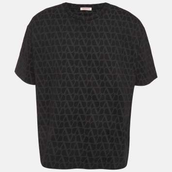 Pre Owned Valentino Black Monogram Cotton Crewneck T-Shirt XL