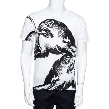 Pre Owned Valentino White Panther Print Cotton Crew Neck T-Shirt S