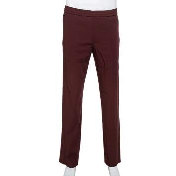 Pre Owned Valentino Burgundy Wool Straight Leg Track Pants S