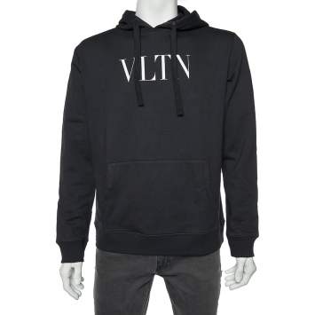 Pre Owned Valentino Black VLTN Print Cotton Hooded Sweatshirt L