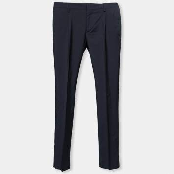 Pre Owned Valentino Navy Blue Wool Tapered Trousers XS