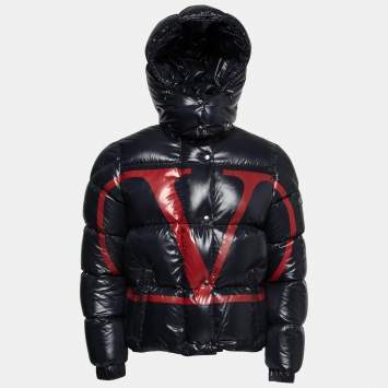 Pre Owned Valentino X Moncler Navy Blue Synthetic V Logo Down Puffer Jacket M