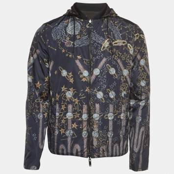 Pre Owned Valentino Navy Blue Space Print Nylon Reversable Detachable Hood Jacket S