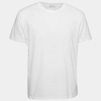 Pre Owned Valentino White Solid Cotton Jersey T-Shirt L