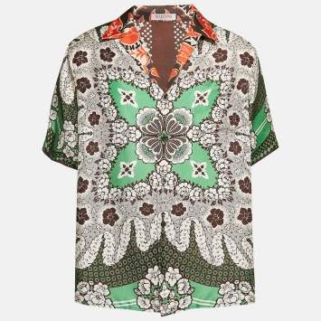 Pre Owned Valentino Peony Printed Silk Shirt M