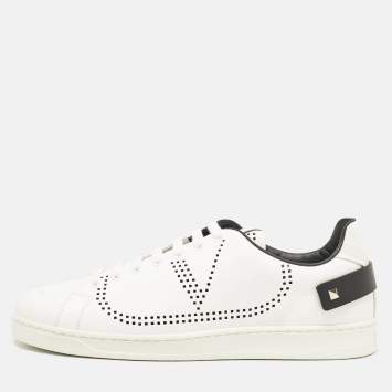 Pre Owned Valentino White Leather Backnet Low Top Sneakers Size 45