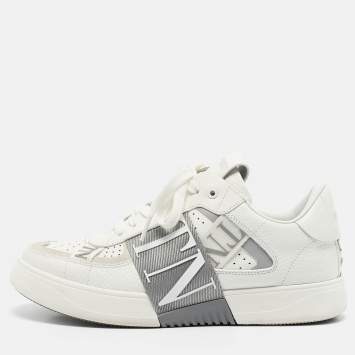Pre Owned Valentino White/Grey Canvas and Leather VL7N Low Top Sneakers Size 42