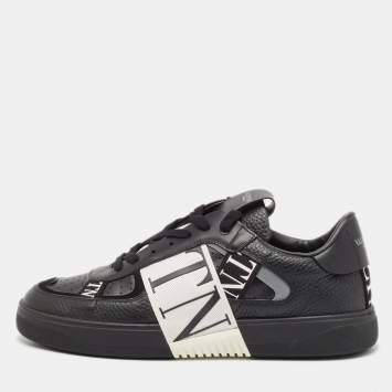 Pre Owned Valentino Black Leather VLTN Low Top Sneakers Size 43.5
