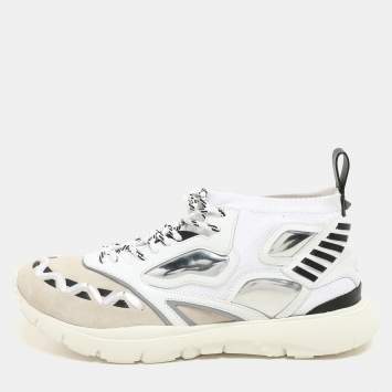 Valentino White/Black Knit Fabric and Leather Heroes Reflex Low Top Sneakers Size 44