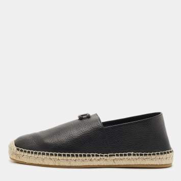 Valentino Black Leather VLogo Slip On Espadrille Size 45