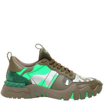 Pre Owned Valentino Garavani Army Green Leather Rockrunner Plus Sneakers Size 42