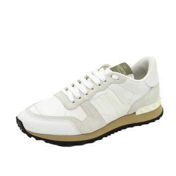 Pre Owned Valentino White Fabric and Leather Camouflage Rockrunner Trainer Sneakers Size 42