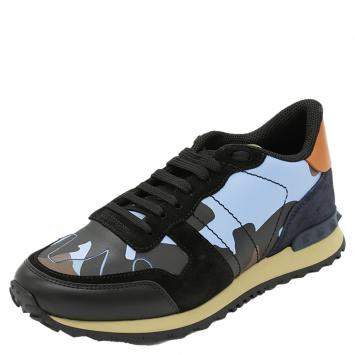 Pre Owned Valentino Multicolor Fabric and Leather Camouflage Rockrunner Sneakers Size 42.5