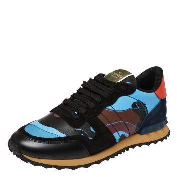 Pre Owned Valentino Multicolor Fabric and Leather Camouflage Rockrunner Sneakers Size 41
