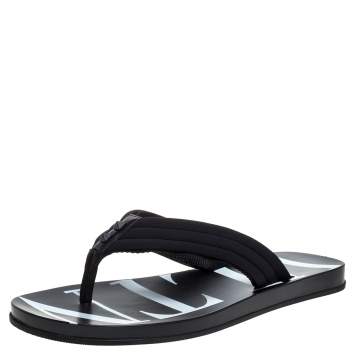 Pre Owned Valentino Black Fabric and Leather Trim VLTN Flip Flops Size 42