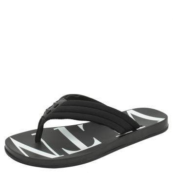 Pre Owned Valentino Black Fabric and Leather VLTN Flip Flops Size 43