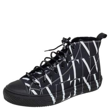 Pre Owned Valentino Black/White Canvas  VLTN High Top Sneakers Size 40