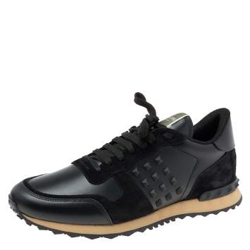 مملوكة مسبقًا Valentino Black Leather and Suede Rockstud Low-Top Rockrunner Sneakers Size 43