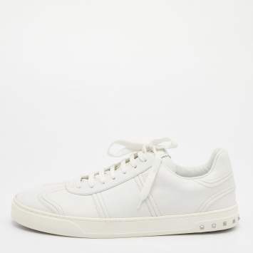 مملوكة مسبقًا Valentino White Leather Flycrew Low Top Sneakers Size 45