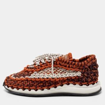 Pre Owned Valentino Multicolor Woven Fabric Crochet Low-Top Sneakers Size 41  