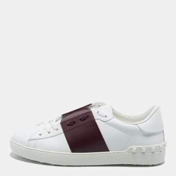 مملوكة مسبقًا Valentino White/Burgundy Leather Open Sneakers Size 44